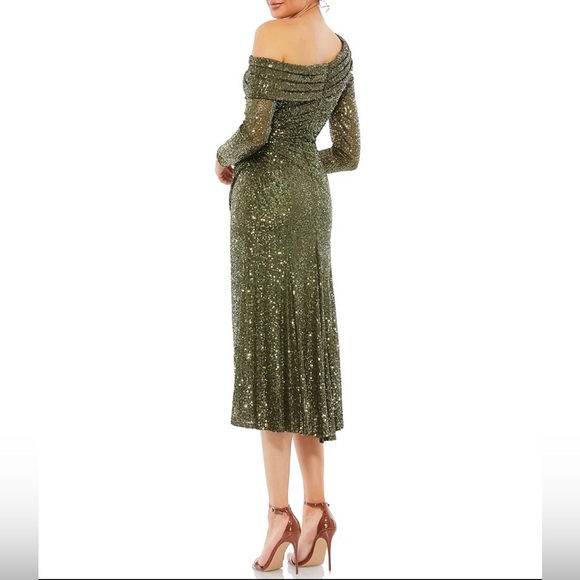 NWT Ieena for Mac Duggal One Shoulder Sequin Long Sleeve Midi Dress 6 - Picture 2 of 7